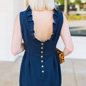 Camilyn Beth Navy Ruffle Back Button Dress Size 4 USA